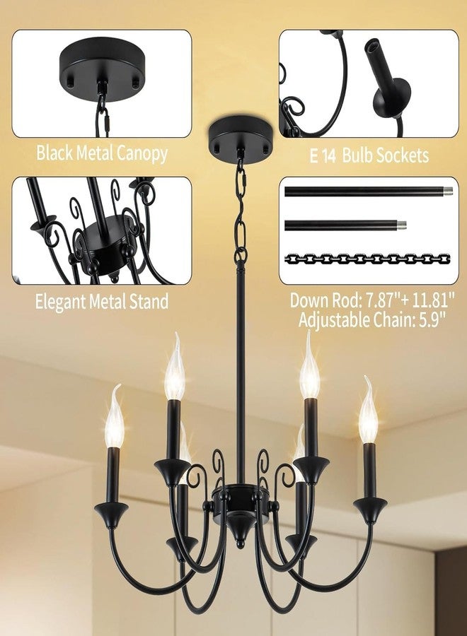 WOKE Farmhouse Chandelier, 6-Light Black Chandelier Light Fixture for Dining Room, Rustic Industrial Pendant Ceiling Light Fixture Candle Chandelier for Living Room Kitchen Island (Bulb not Included) - Image 5